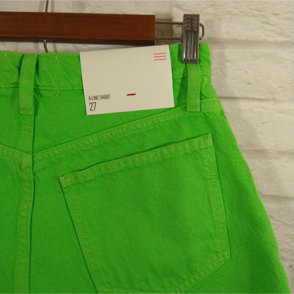 F Urban Outfitters BDG Bright Neon Green Shorts Distressed A-Line Denim NWT 27 - Picture 6 of 8